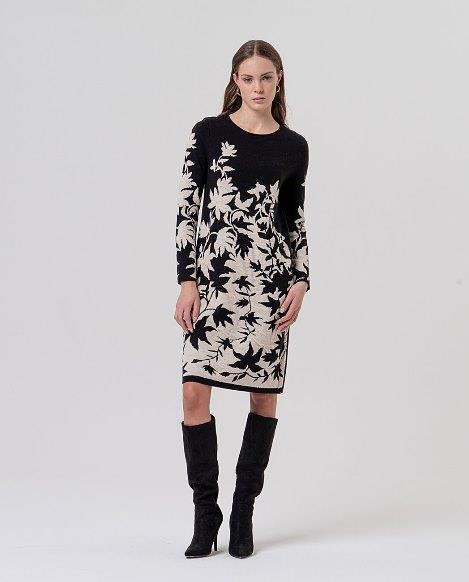 Vestido punto delantero bicolor hojas Surkana frontal