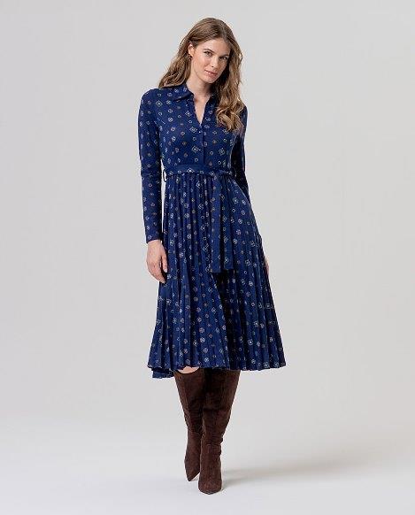 Vestido punto midi plisada estampado rosetones Surkana