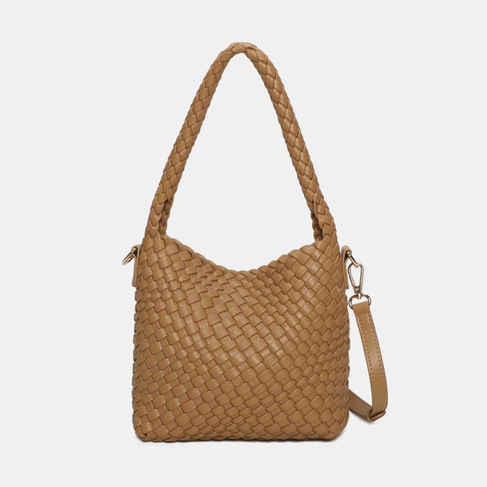 Bolso bandolera pequeño trenzado Binnari Lira camel trasera