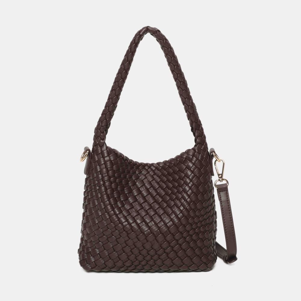 Bolso bandolera pequeño trenzado Binnari Lira camel trasera