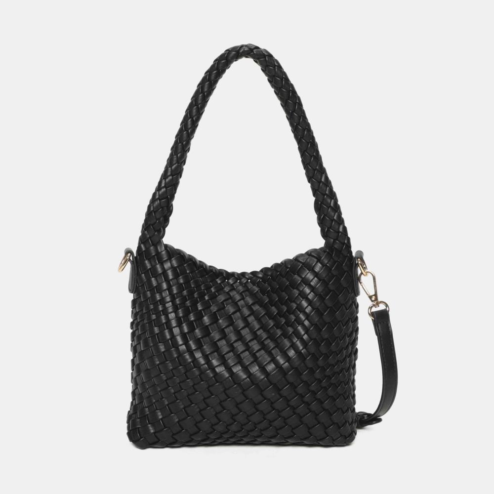 Bolso bandolera pequeño trenzado Binnari Lira negro trasera