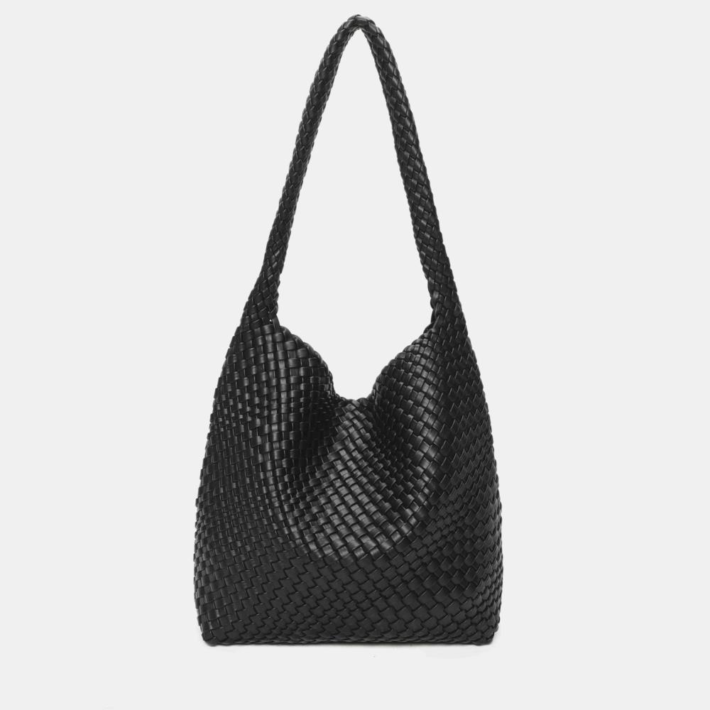 Bolso agondolado trenzado Binnari Lira negro trasera