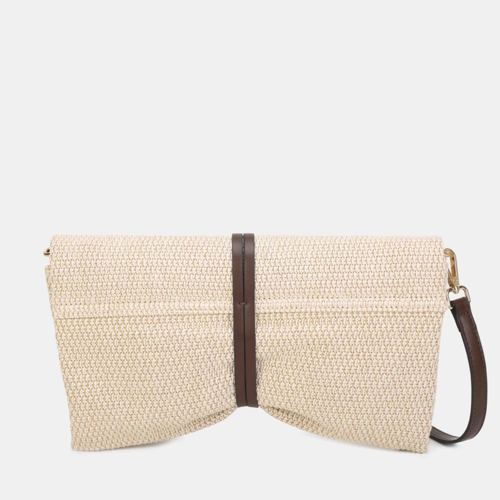 Bolso cartera textil recogido Binnari Lina beige trasera