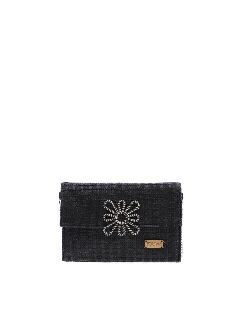 Bolso cartera pajilla con flor Fortime negro