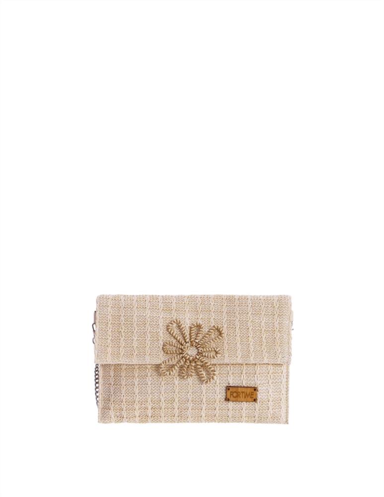 Bolso cartera pajilla con flor Fortime natural