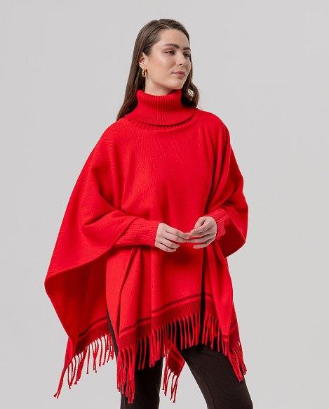 Poncho cisne espiga y flecos Surkana Pobi rojo