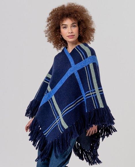 Poncho pico doble líneas y flecos Surkana Poja azul