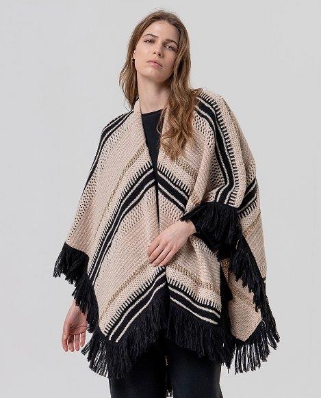 Poncho abierto rayas y flecos Surkana Post