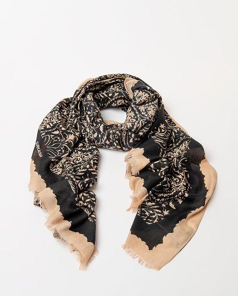 Foulard estampado vegetal bicolor Surkana Paci negro