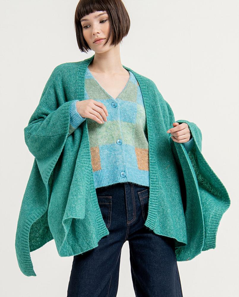 Chaqueta poncho punto de arroz Surkana Waya 834 turquesa 