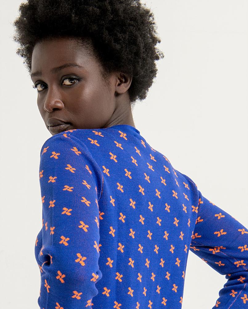 Chaqueta punto molinos de viento Surkana Fuwu 333 azul detalle