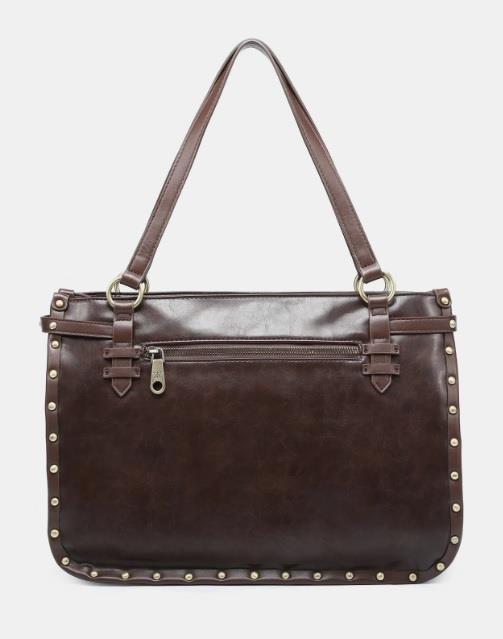 Bolso tote tachas Pepe Moll Cynthia marron trasera
