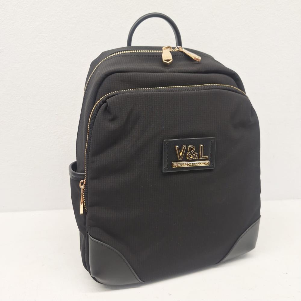 Bolso mochila nylon rayado V&L negro