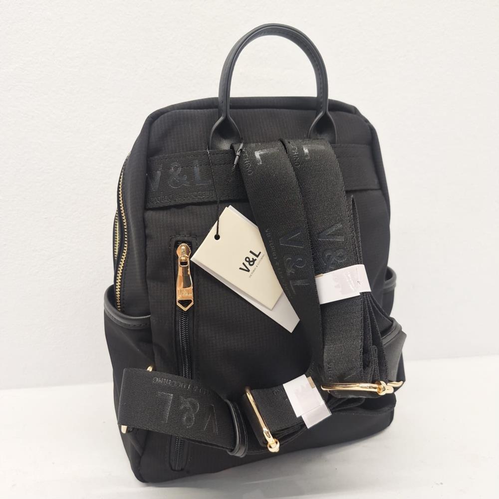 Bolso mochila nylon rayado V&L negro trasera