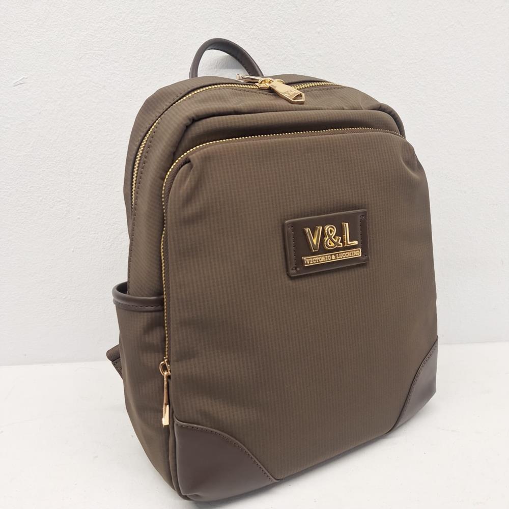 Bolso mochila nylon rayado V&L verde
