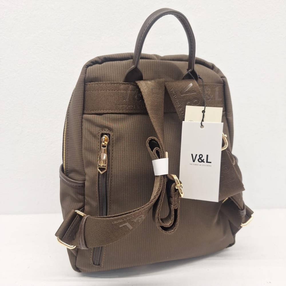 Bolso mochila nylon rayado V&L verde trasera