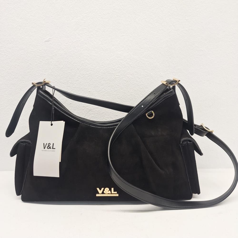 Bolso bandolera agondolado serraje V&L negro