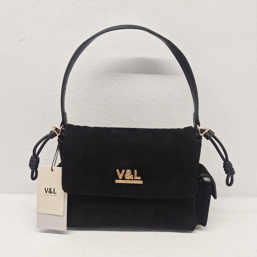 Bolso bandolera tapa fruncida V&L negro