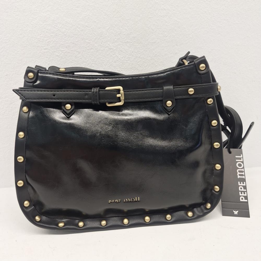 Bolso bandolera con cremallera tachas Pepe Moll Cynthia negro