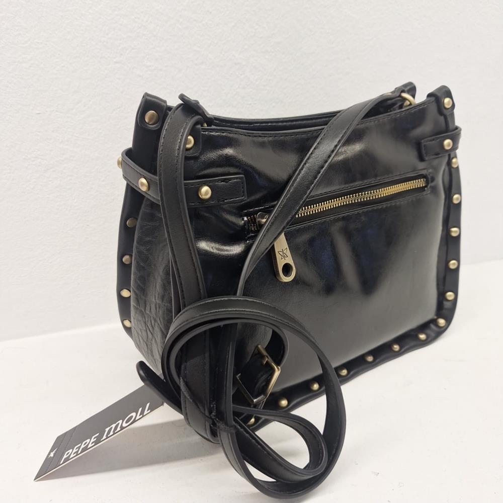 Bolso bandolera con cremallera tachas Pepe Moll Cynthia negro trasera