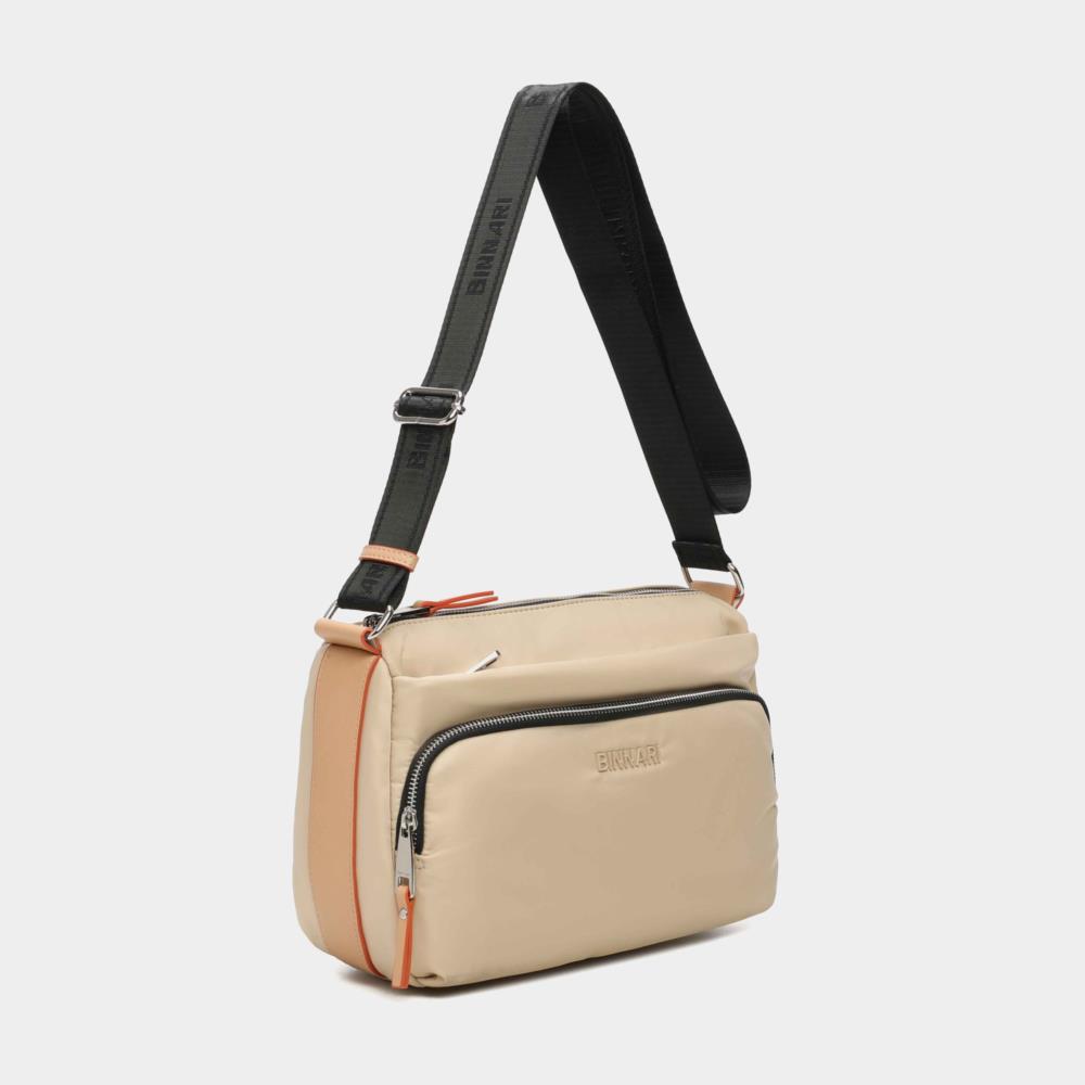 Bolso bandolera mediano nylon multicremalleras Binnari 20592 Pisuerga beige lateral