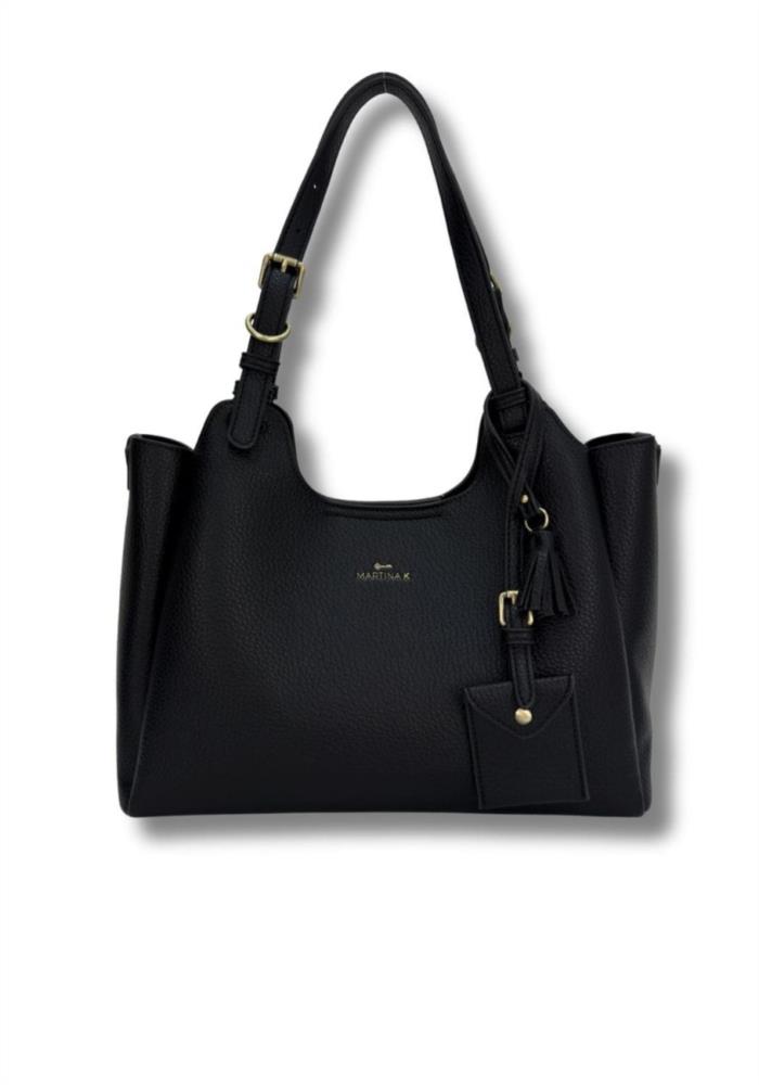 Bolso paquetero con borla fruncido Martina K negro