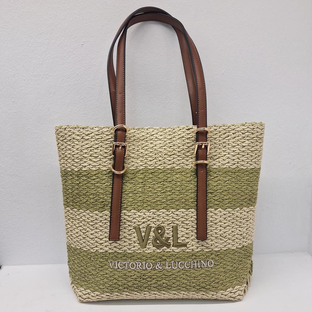 Bolso vertical franjas verdes V&L VL640