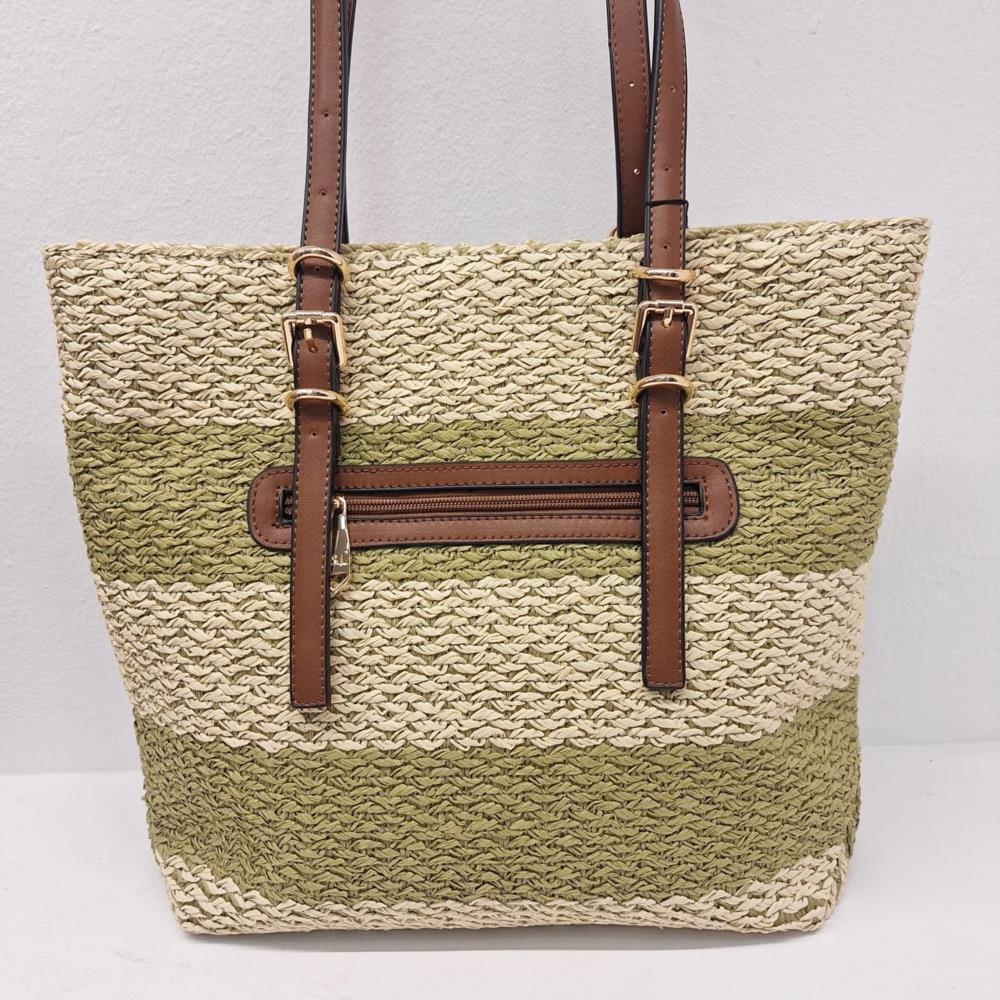 Bolso vertical franjas verdes V&L VL640 trasera