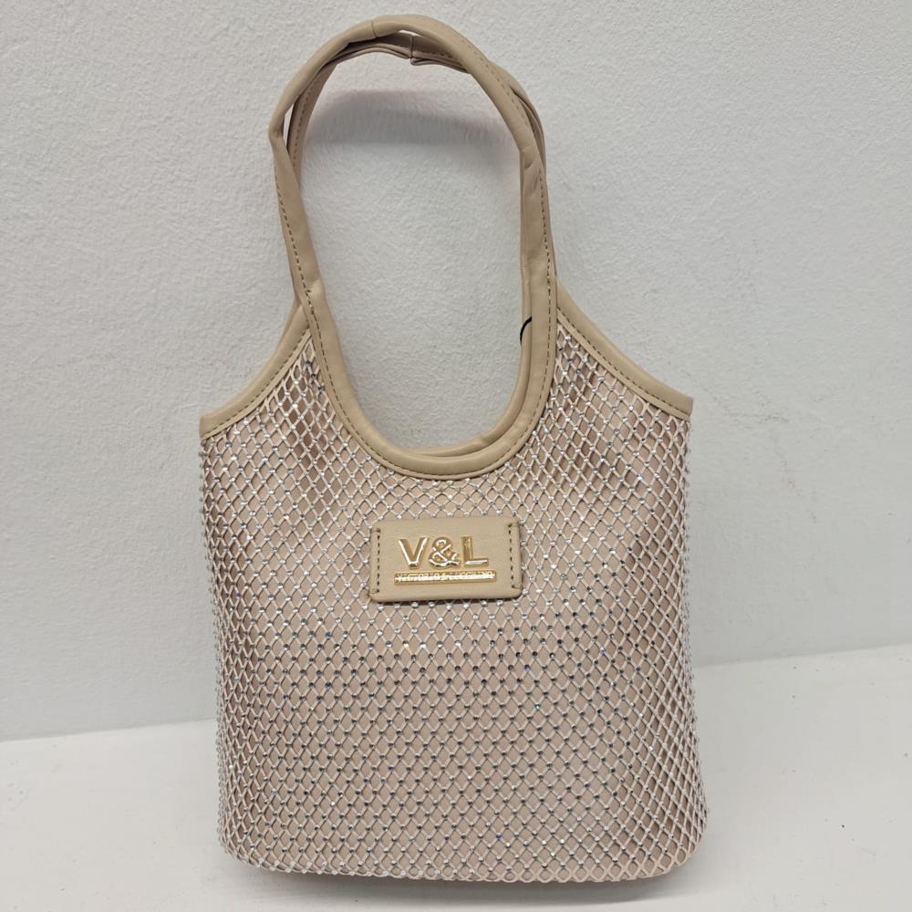 Bolso evento malla strass V&L VL770 beige