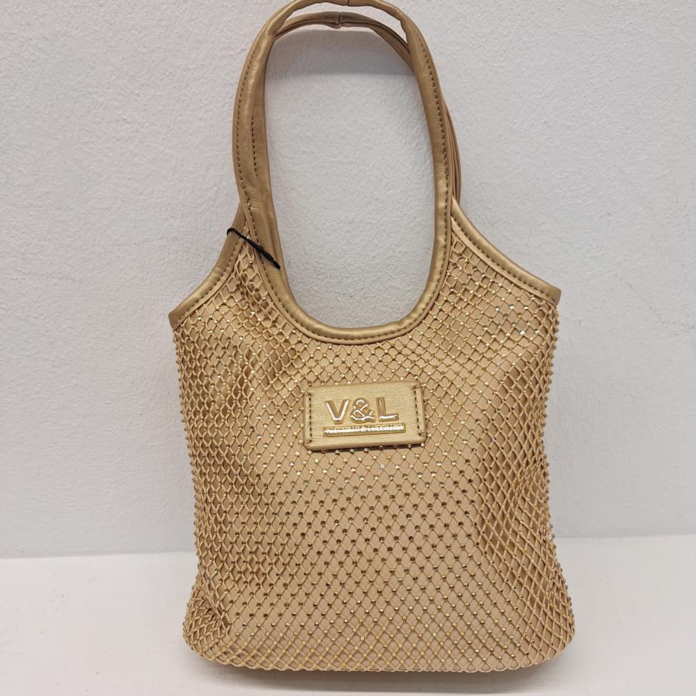 Bolso evento malla strass V&L VL770 oro