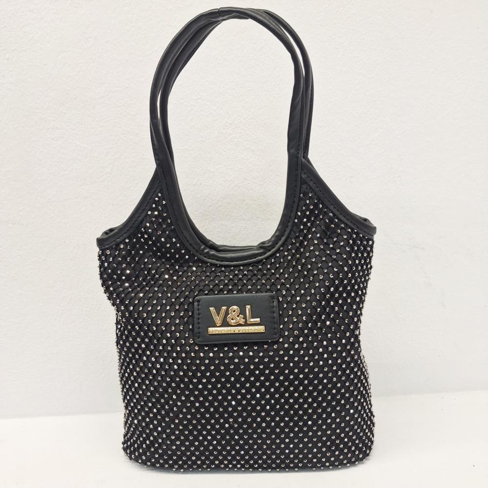 Bolso evento malla strass V&L VL770 negro
