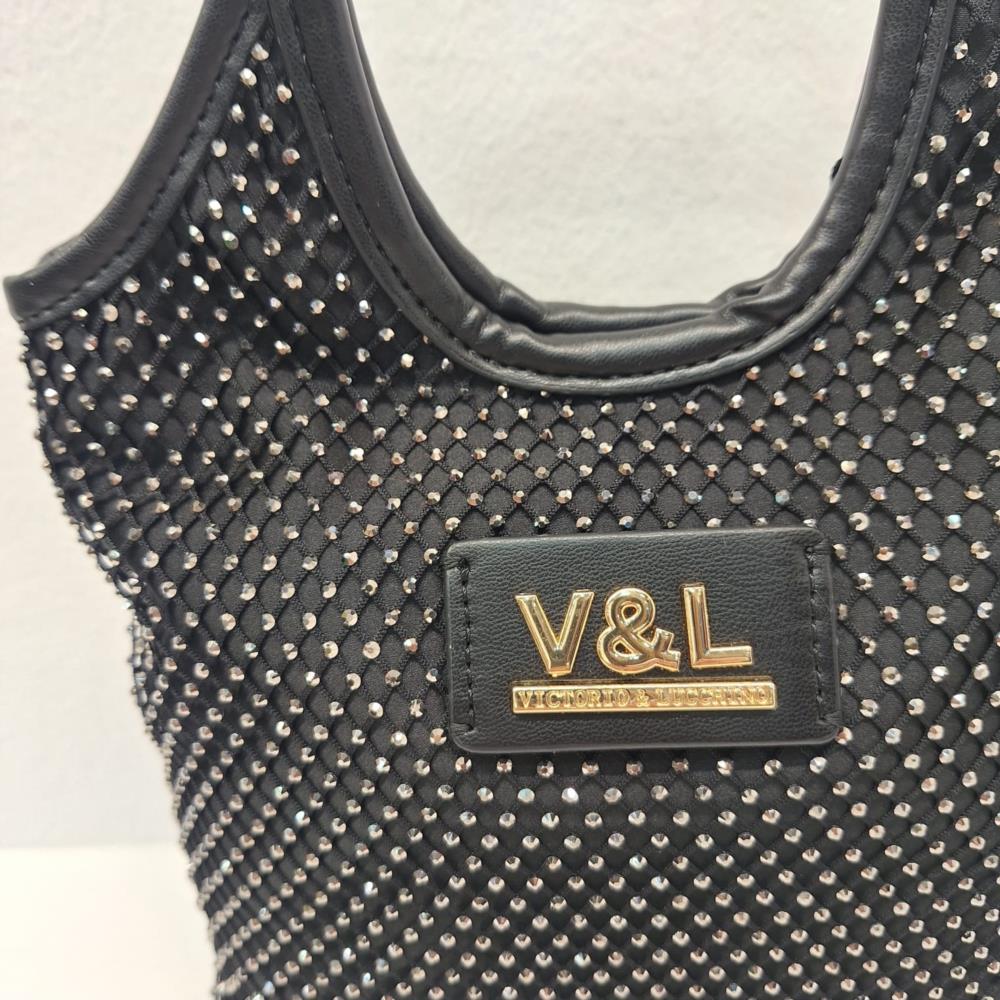 Bolso evento malla strass V&L VL770 negro detalle