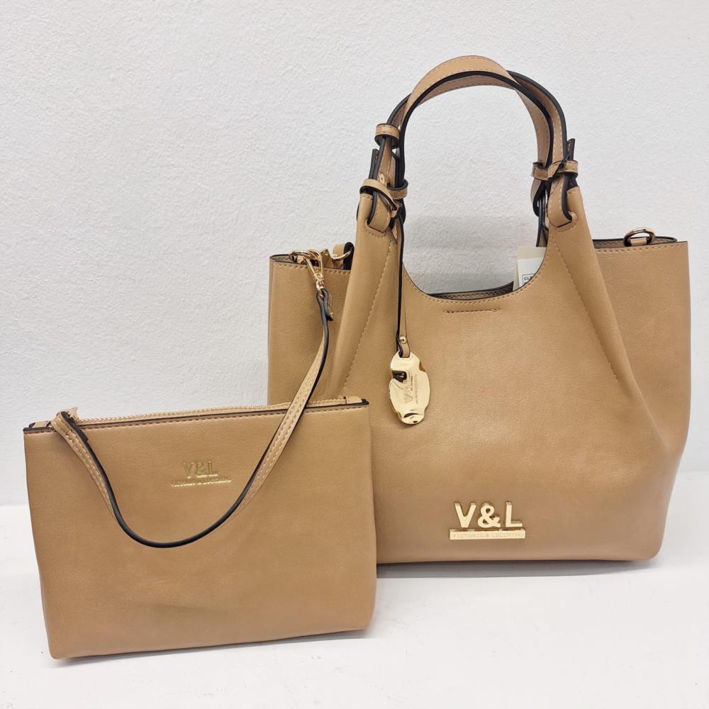 Bolso paquetero con neceser V&L VL761 arena 