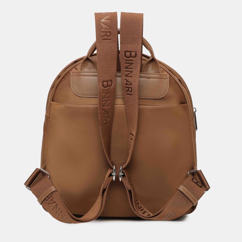 Bolso mochila nylon ancha Binnari Nubia nuez trasera