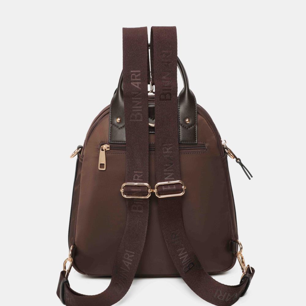 Bolso mochila nylon Binnari Petra marron trasera