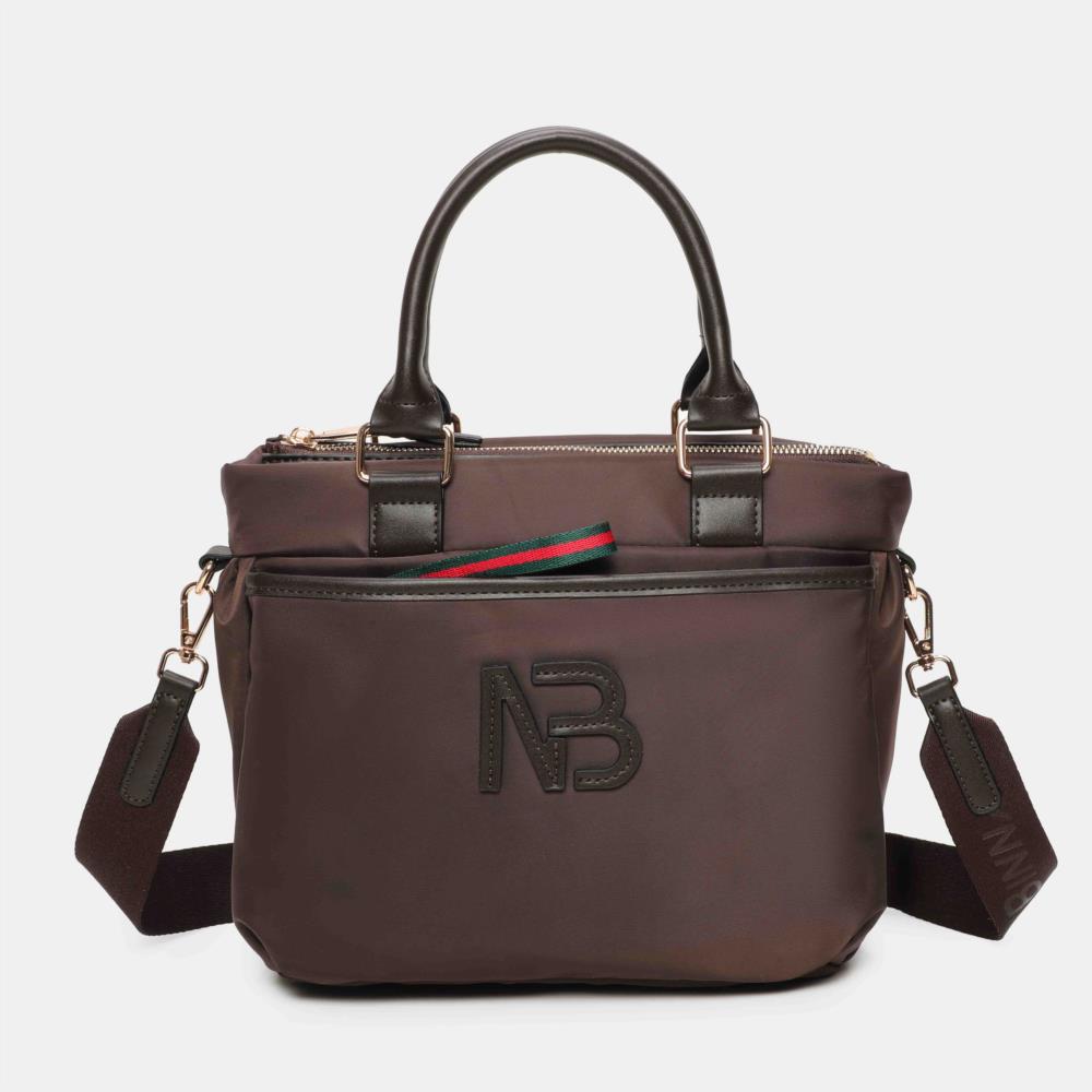 Bolso maletín nylon multi cremalleras Binari Petra marrón