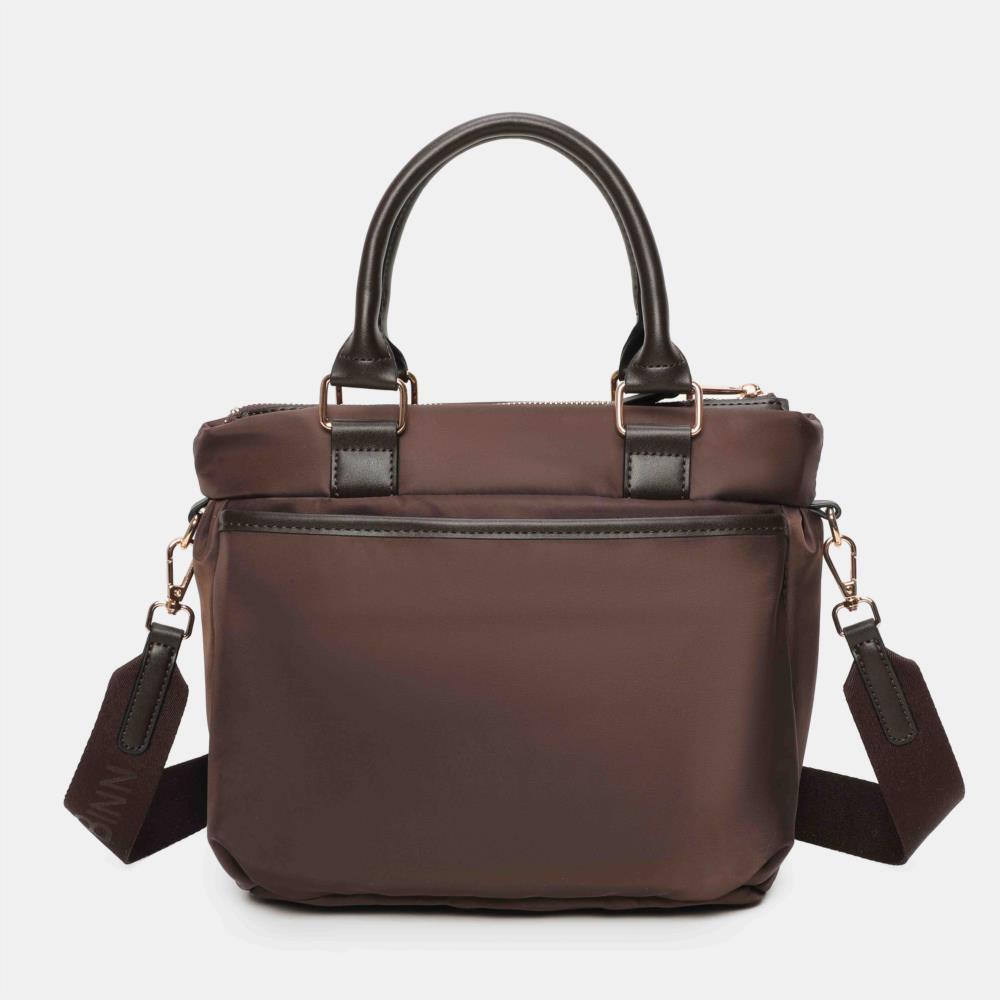 Bolso maletín nylon multi cremalleras Binari Petra marrón trasera