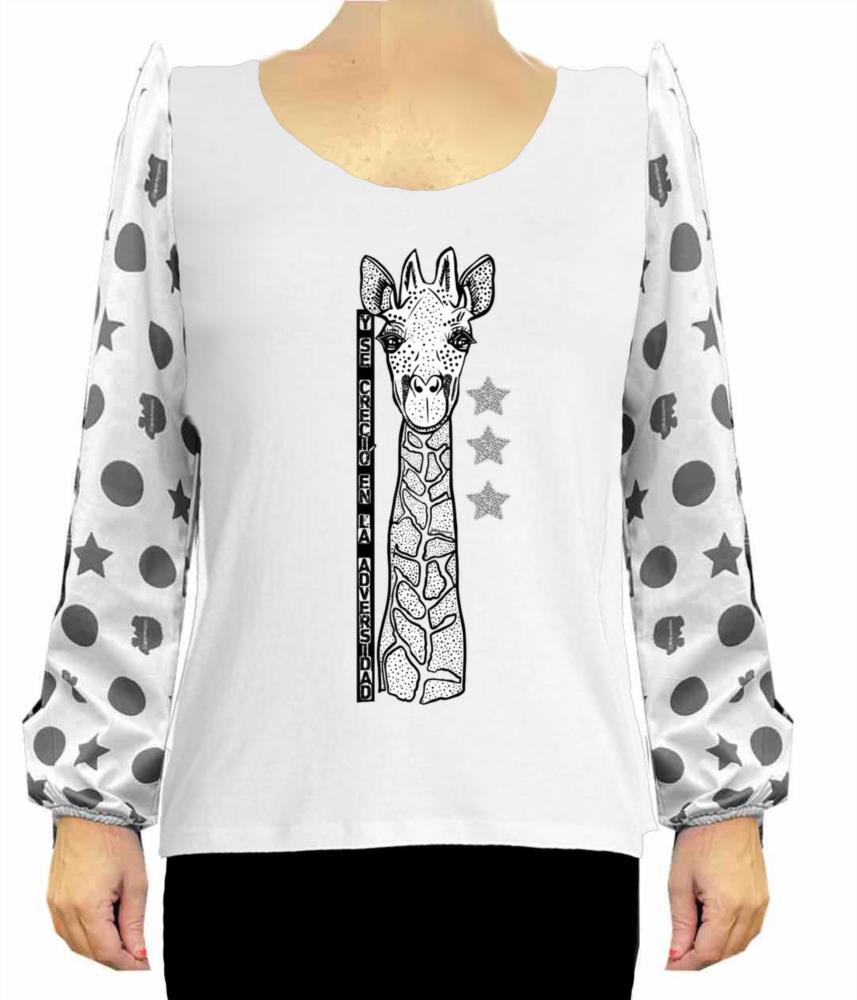 Camiseta jirafa contrastes Bikatelier blanco y negro