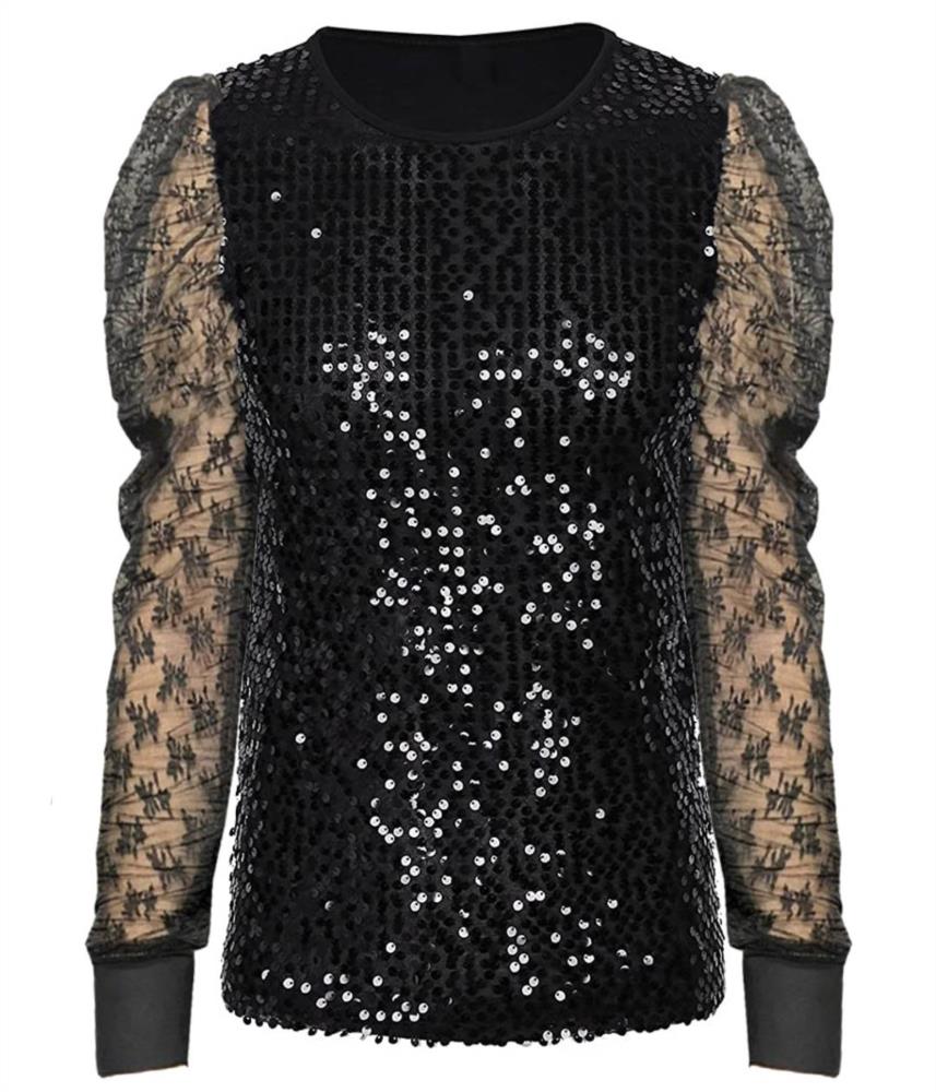 Camiseta lentejuelas dinero Bikatelier negro