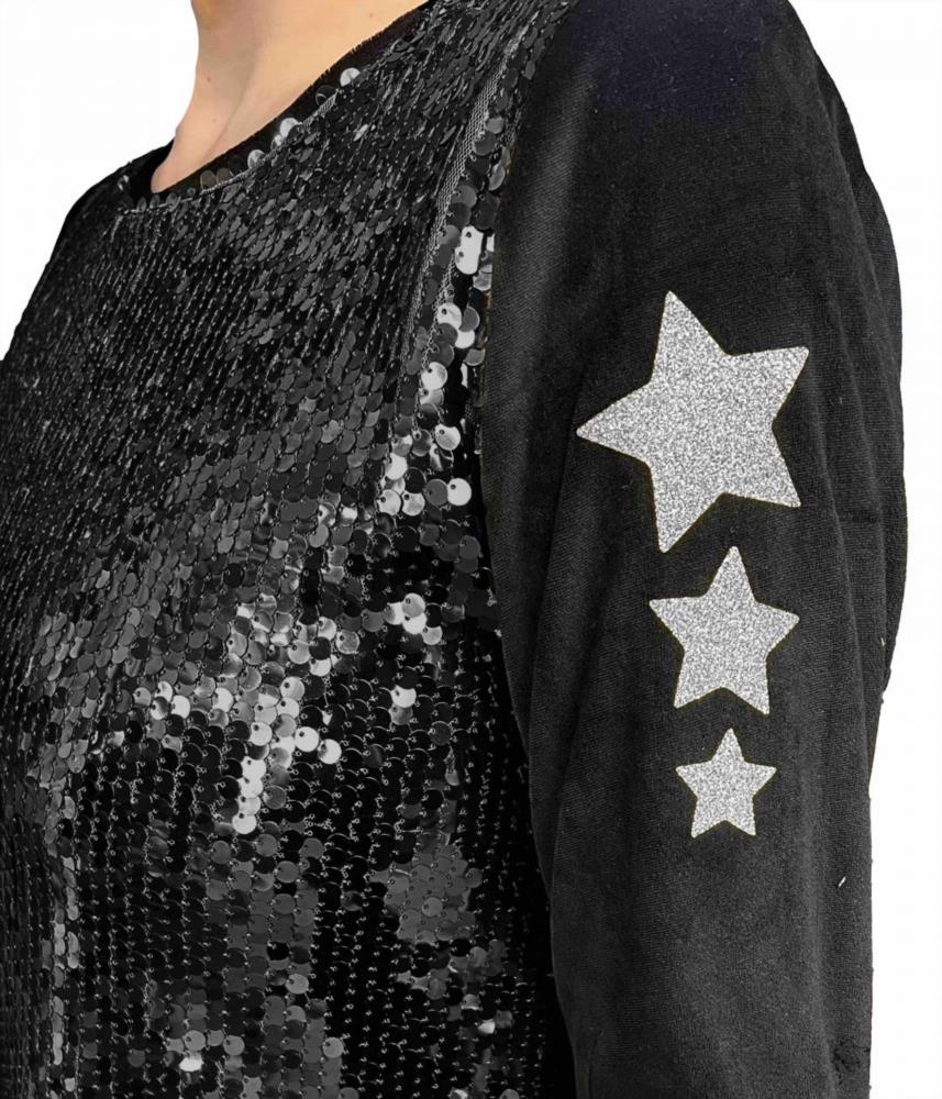 Vestido lentejuelas Burbujas Bikatelier negro detalle manga