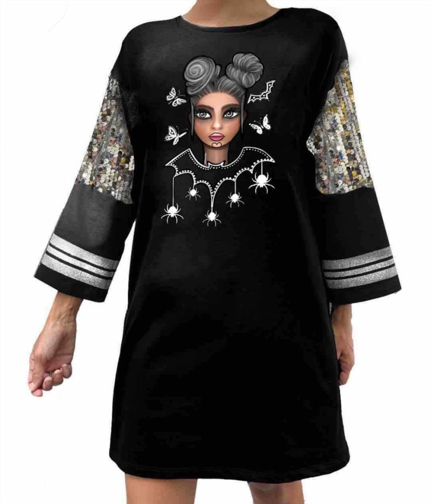 Vestido manga larga y lentejuelas Noviembre Bikatelier negro