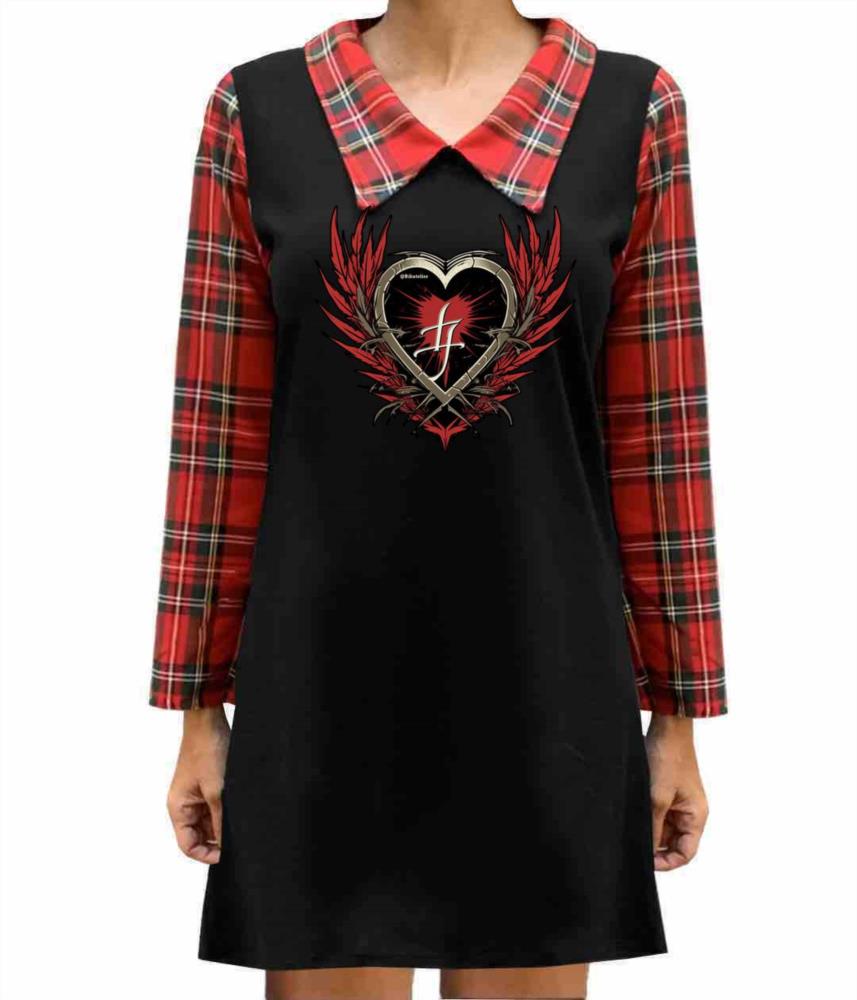 Vestido manga larga cuadros corazon espinado Bikatelier