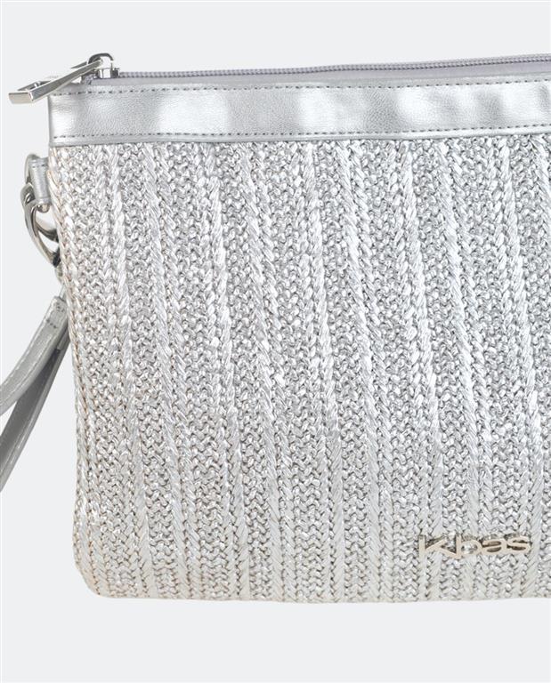 Cartera pajilla metalizada Kbas plata detalle