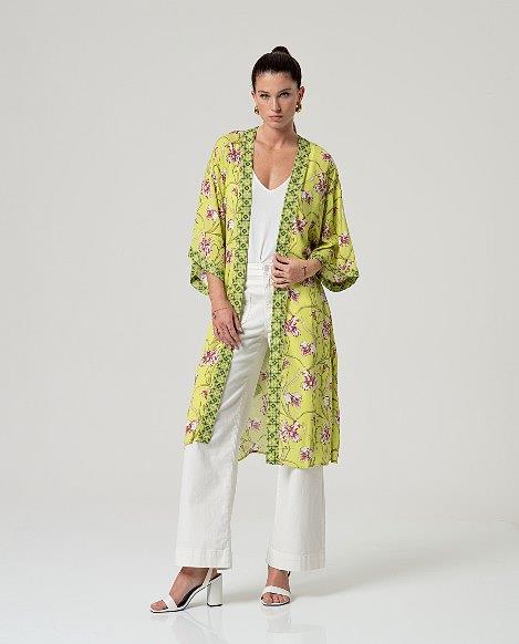 Kimono fluido con cinturón Surkana KAKI921 pistacho