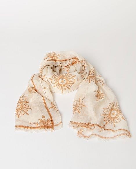 Pañuelo rectangular estampado Surkana MOVI221 beige y camel