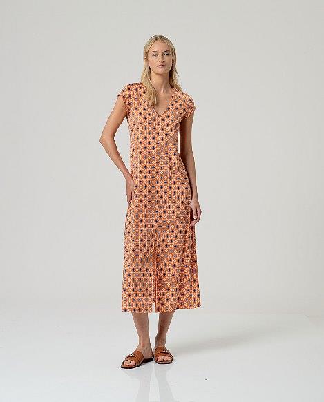 Vestido largo escote pico Surkana MINT717 naranja y azul