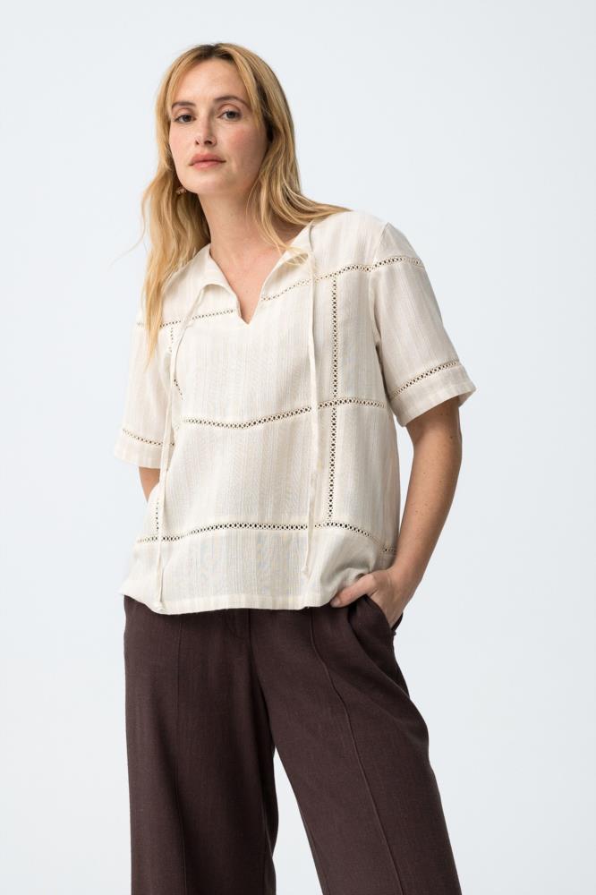 Blusa rayas con entredos Tiffosi Provence detalle