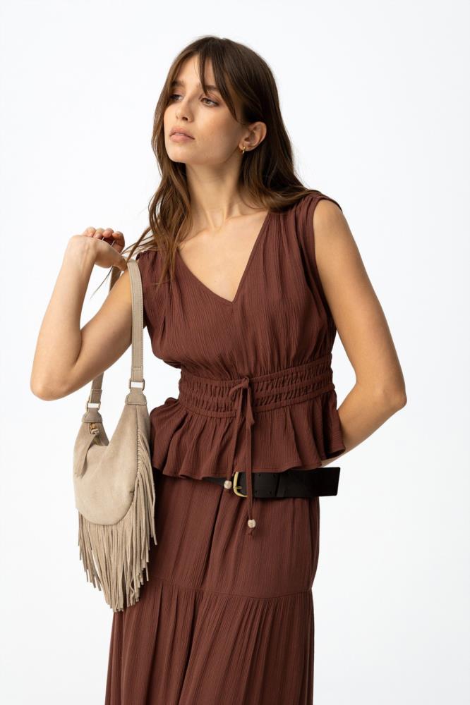 Blusa bambula pico Tiffosi Camponesa marrón