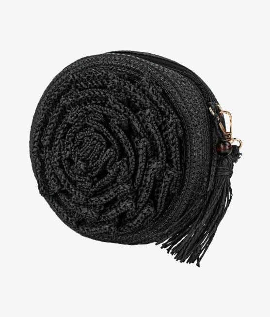 Bolso bandolera Lois rosetón pajilla  negro