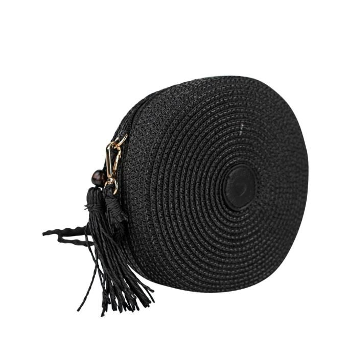 Bolso bandolera Lois rosetón pajilla  negro trasera